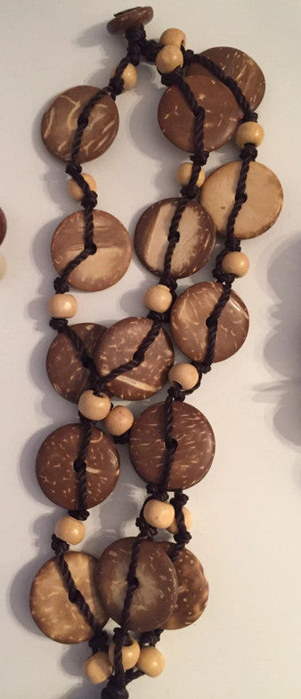 Bracelet multirangs ethnique nature perles en noix de coco