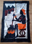 Batik africain du Burkina Faso, toile noire épaisse - Femme faisant la cuisine