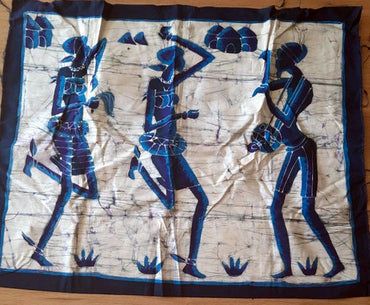 Batik du Burkina Faso, toile noire épaisse - Danseuses Africaines