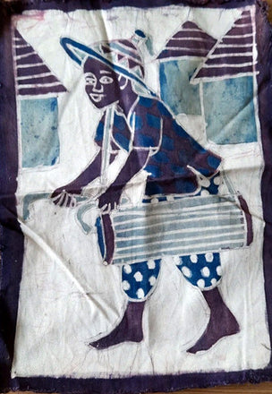 Batik africain du Burkina Faso, toile noire épaisse - Retour de la rizière