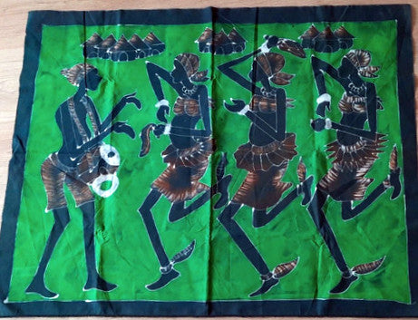 Batik africain du Burkina Faso, toile noire épaisse - Musicienne et danseuses