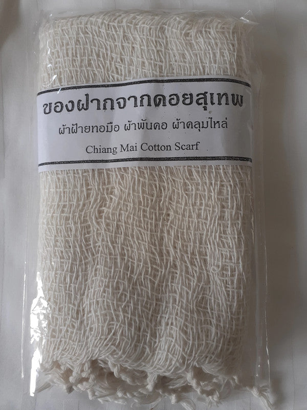 Echarpe blanche en 100 % coton tissée à la main artisanat de Thaïlande