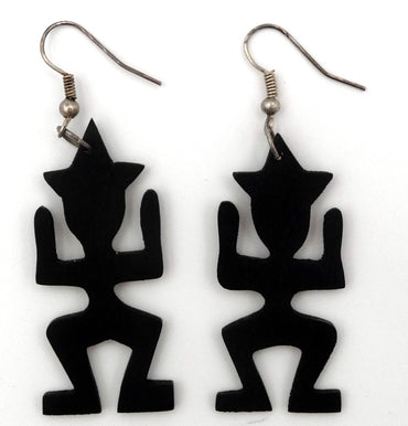 BOUCLES D'OREILLES EN BOIS PERSONNAGE TRIBAL