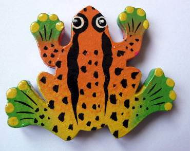Magnet aimant grenouille en bois peint artisanat Guatemala