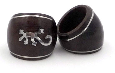  BAGUE GECKO MARGOUILLAT EN BOIS D'ÉBÈNE ET MÉTAL ARGENTÉ