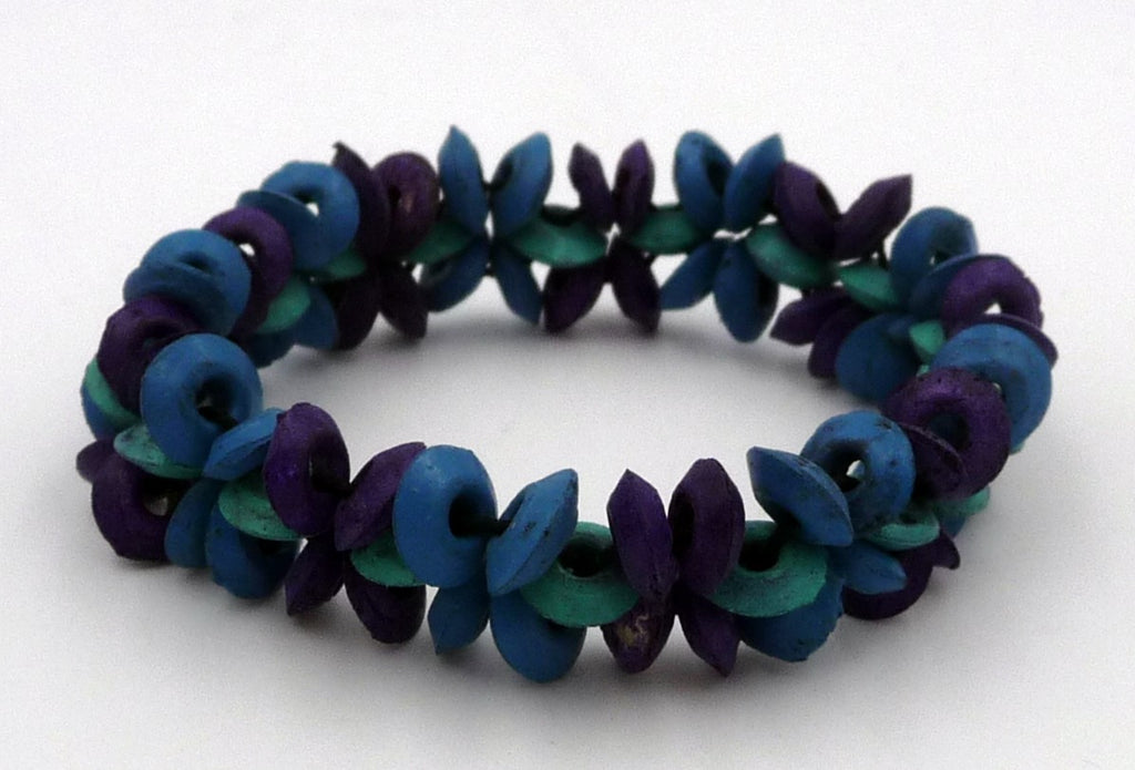  BRACELET BLEU ET VIOLET EN PERLES DE NOIX DE COCO