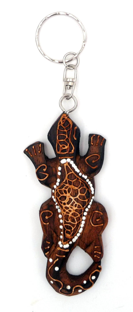 Porte-clés gecko margouillat lézard en bois et coquille d'oeuf artisanat Bali