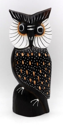  CHOUETTE HIBOU EN BOIS PEINT TÊTE BLANCHE 17 CM