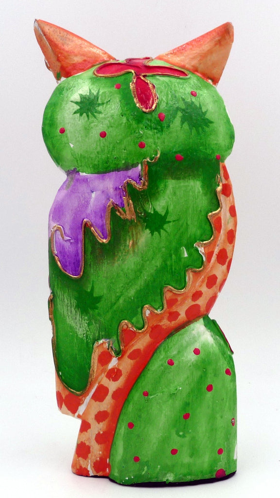 Chouette hibou multicolore en bois peint 20,5 cm Mengwi