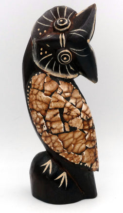  CHOUETTE HIBOU EN BOIS ET COQUILLE D'OEUF 24 CM