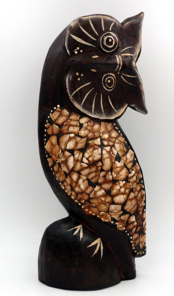  CHOUETTE HIBOU EN BOIS ET COQUILLE D'OEUF 17 CM