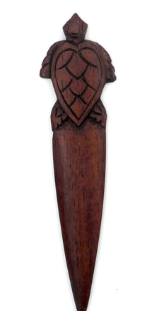 Ouvre-lettre coupe papier tortue en bois de suar sculpté