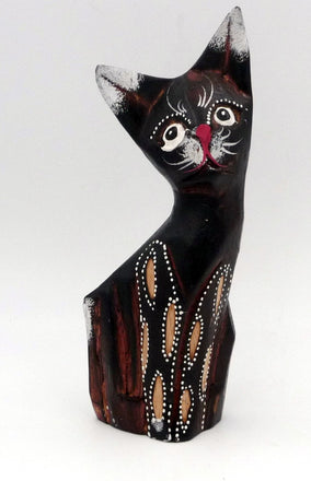 Chat en bois peint artisanat Indonésie 15 cm Kubutambahan