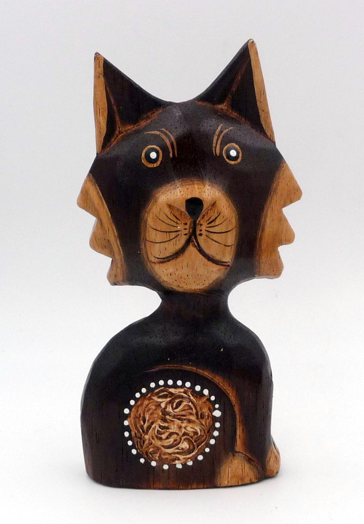 Chat en bois peint déco ethnique 16 cm Tianyar
