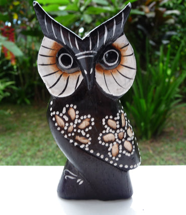 Chouette hibou en bois peint motif fleur