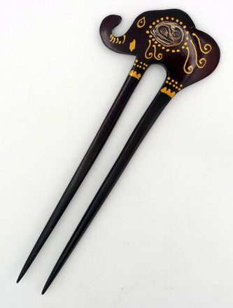 Pic / pique cheveu éléphant en bois de sono artisanat Bali