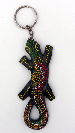 Porte-clé gecko aborigène en bois peint