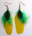 Boucles d'oreilles plume Apache verte et jaune artisanat Amérindien