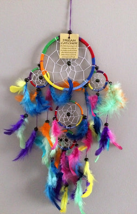 CAPTEUR de REVE ATTRAPE REVE DREAMCATCHER MULTICOLORE FILS ARGENT PERLES en BOIS