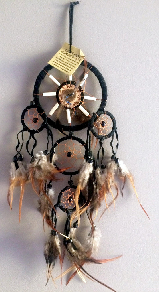 Attrape-rêves authentique Amérindien Country noir en plumes, cuir et os