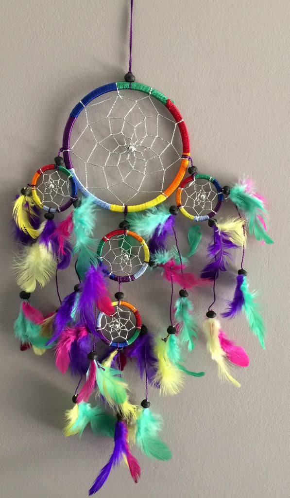 Capteur de reve attrape reve dreamcatcher multicolore fils argent