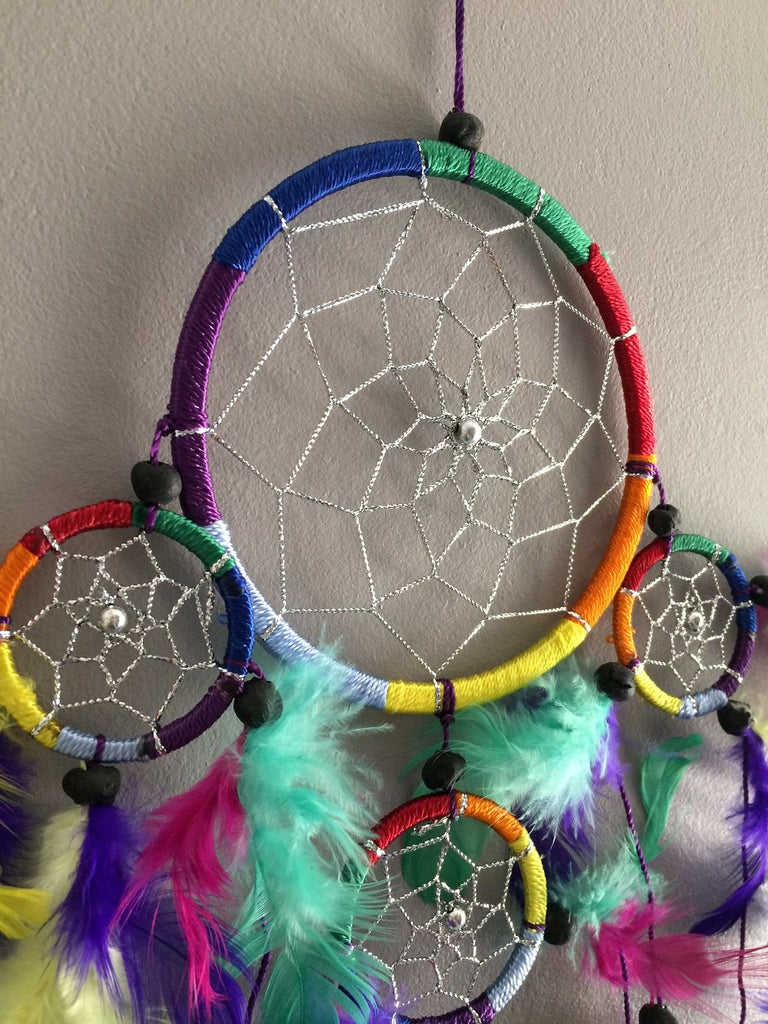 Capteur de reve attrape reve dreamcatcher multicolore fils argent