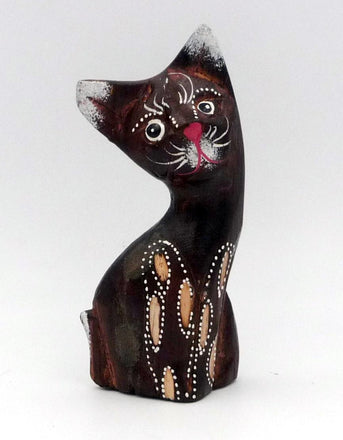 Chat en bois peint artisanat Bali Indonésie 13 cm