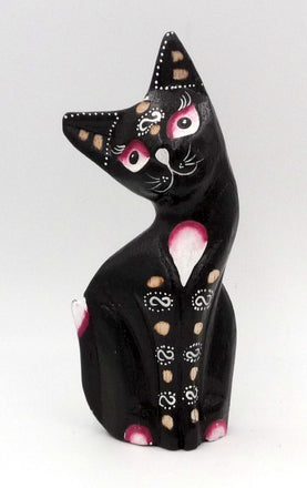 Chat en bois peint artisanat Bali 15 cm
