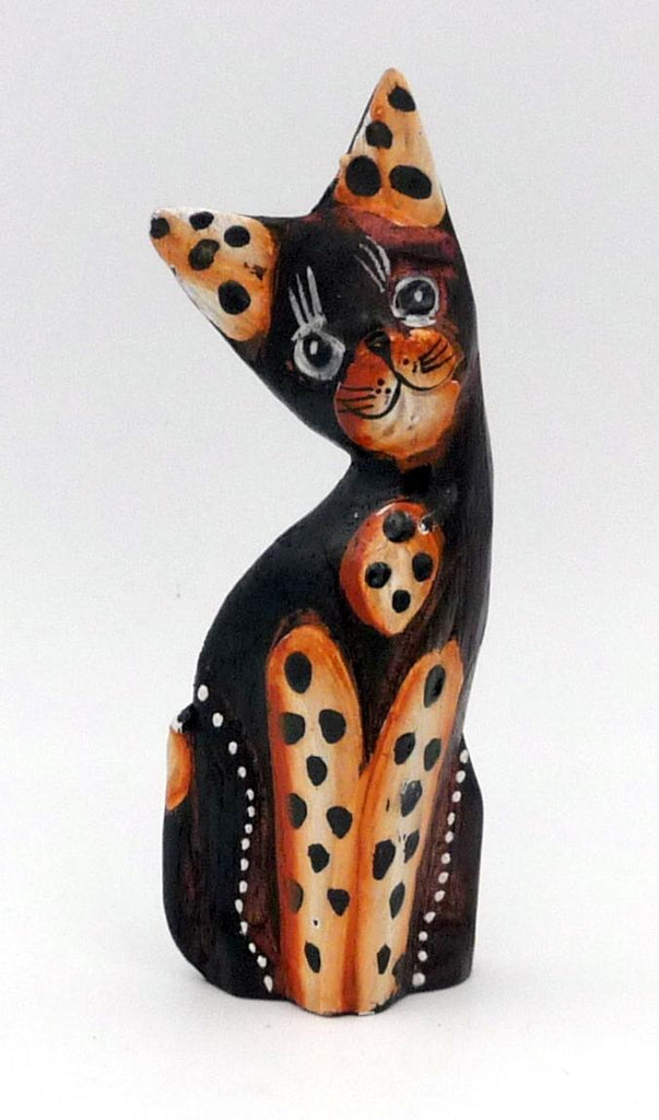Chat bengal panthère léopard en bois peint artisanat Bali 12 cm