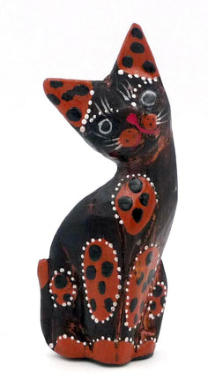 Chat bengal en bois peint artisanat Bali 12  cm