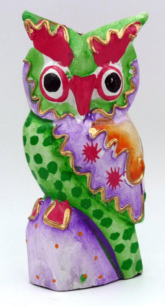  CHOUETTE HIBOU MULTICOLORE EN BOIS PEINT 14 CM