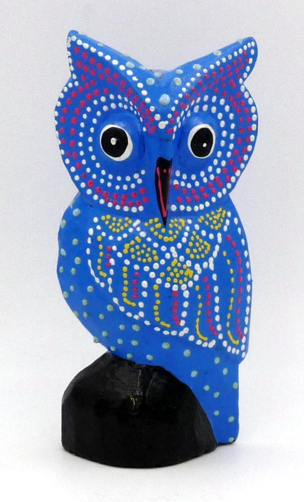  CHOUETTE HIBOU BLEU EN BOIS PEINT 14,5 CM