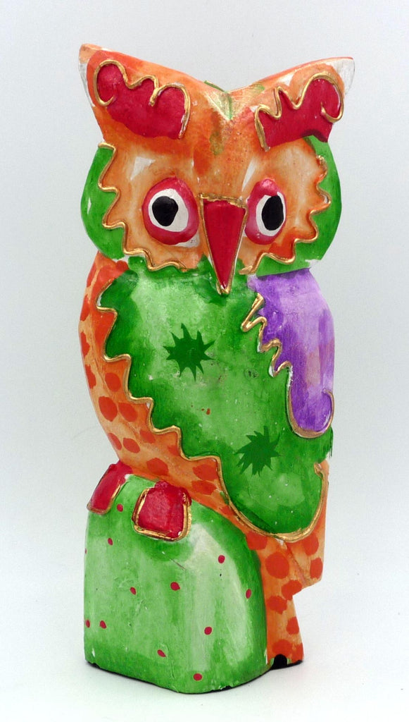 Chouette hibou multicolore en bois peint 14 cm Agung