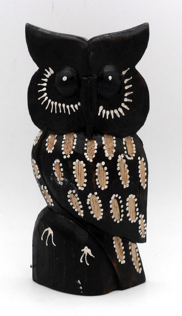 Chouette hibou en bois peint artisanat Bali 15 cm