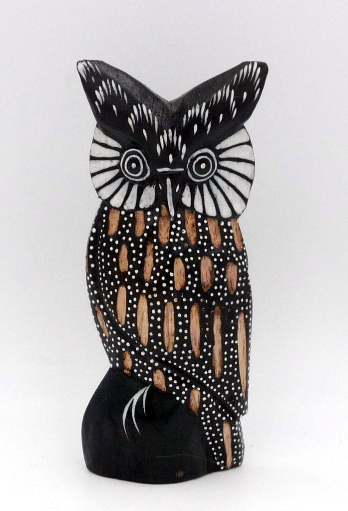Chouette hibou en bois peint artisanat Bali 15 cm