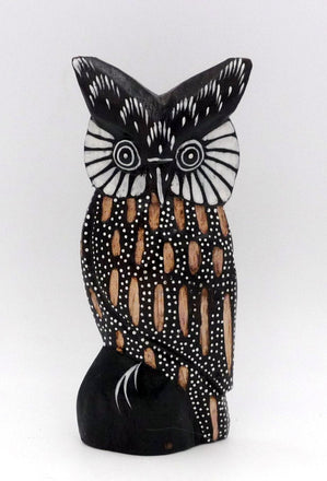 Chouette hibou en bois peint artisanat Bali 15 cm