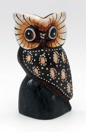 Chouette hibou en bois peint artisanat Bali 8,5 cm