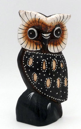 Chouette hibou en bois peint artisanat Bali 12 cm