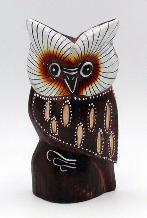 Chouette en bois peint artisanat Bali 12 cm