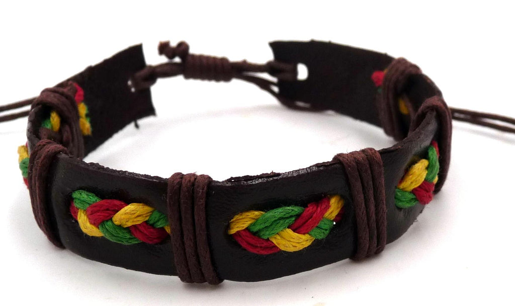 Bracelet réglable rasta en cuir pour homme ou ado