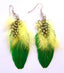 Boucles d'oreilles plume Apache vert et jaune artisanat Amérindien