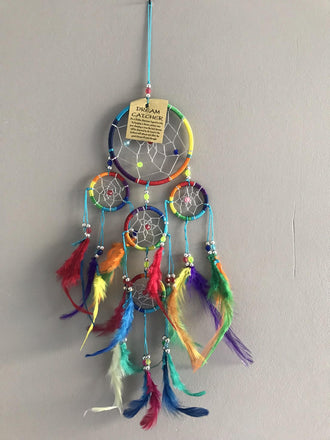 Attrape-rêves multicolore fils argent perles argentées 48 cm