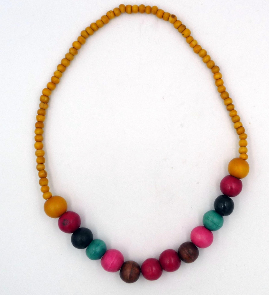 Collier en bois de manguier perles multicolores