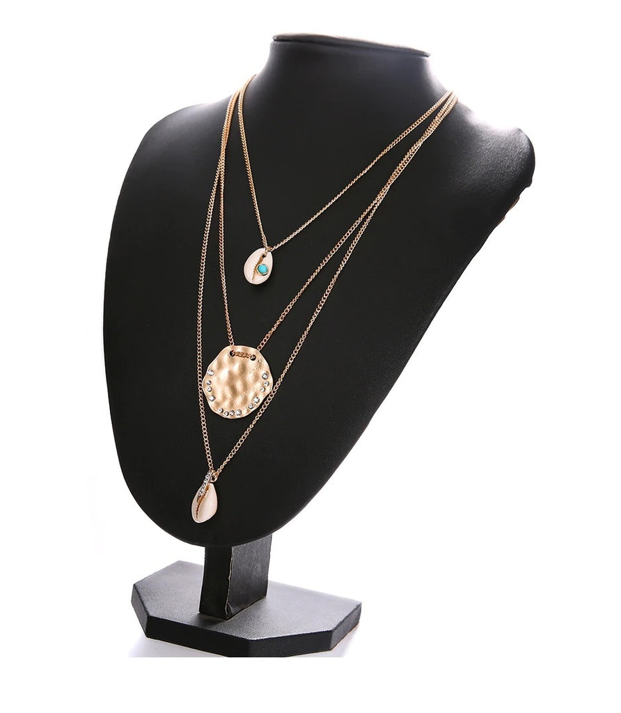 Ensemble de 3 colliers superposés en coquillages cauris - Bohème et élégant