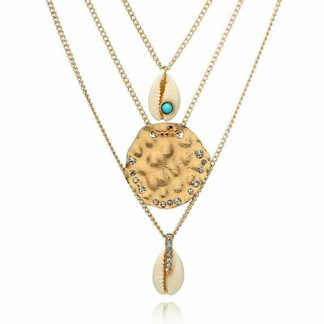 Ensemble de 3 colliers superposés en coquillages cauris - Bohème et élégant
