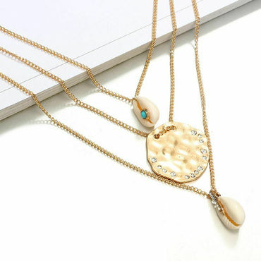 Ensemble de 3 colliers superposés en coquillages cauris - Bohème et élégant