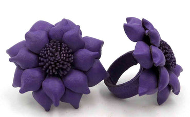  BAGUE EN CUIR FLEUR VIOLETTE TAILLE RÉGLABLE