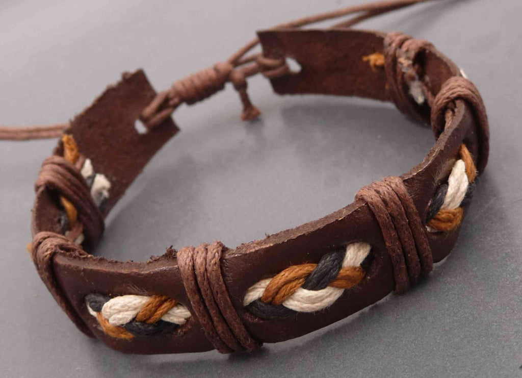 Bracelet réglable ado homme en cuir et coton ciré