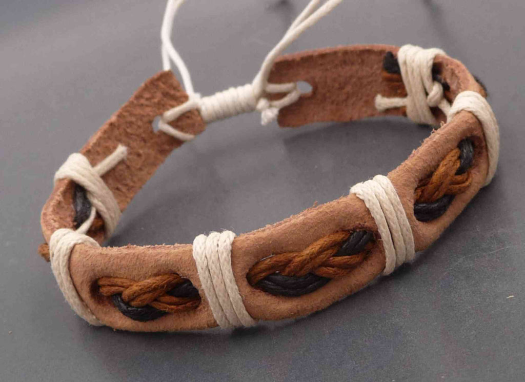 Bracelet réglable ado homme en cuir et coton ciré