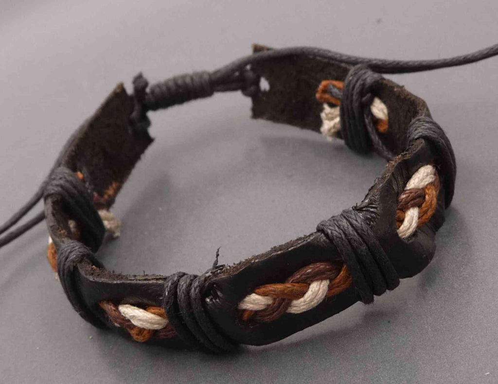 Bracelet réglable ado homme en cuir et coton ciré